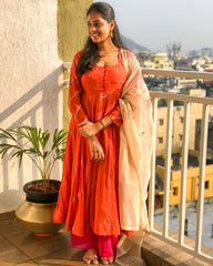 Tulsi Chanderi Zardozi Kurtha Set