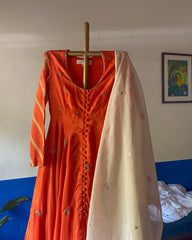 Tulsi Chanderi Zardozi Kurtha Set